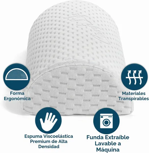 Vista 4 de ComfiLife Almohada de rodilla para dormir boca arriba – Almohada cilíndrica 100% de espuma viscoelástica para piernas – Almohada debajo