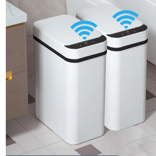 Vista 12 de Yatmung - Cubo de basura sin contacto para baño, cubo de basura inteligente de 2.5 galones con sensor de movimiento, papelera delgada con tapa