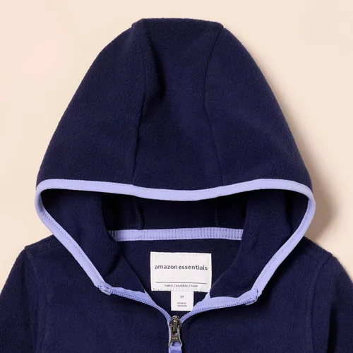 Vista 4 de Amazon Essentials Chaqueta ligera con capucha y forro polar para niñas y niños pequeños, con cremallera completa Azul Marino