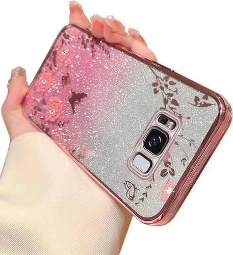 Vista 42 de Funda para Samsung Galaxy S8, Samsung S8 para mujer, cambio gradual con purpurina, cristal suave, TPU mariposa, floral, corazón, transparente, funda