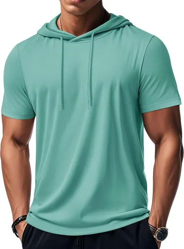 Vista 109 de MAGCOMSEN Sudadera con capucha de algodón de manga corta para hombre, sudadera ligera con capucha
