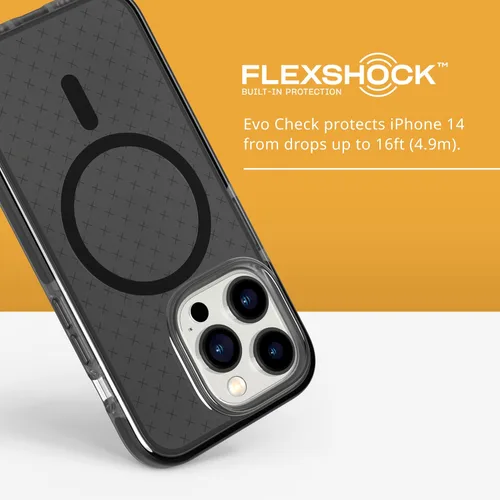 Vista 4 de tech21 iPhone 14 Pro Evo Check compatible con MagSafe® - Funda protectora de teléfono delgada y absorbente de golpes con protección FlexShock Negro