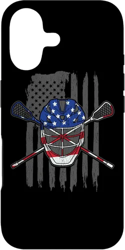 Vista 32 de iPhone 11 bandera estadounidense lacrosse Player Tee Lacrosse Portero caso