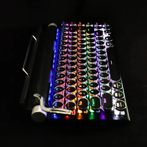 Vista 6 de Teclado mecánico retro estilo máquina de escribir Adventurers con luz LED trasera 83 teclas Bluetooth 5.0 eje azul, adecuado para computadoras