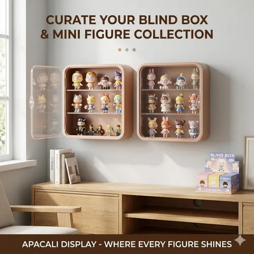 Vista 6 de Vitrina en miniatura para figuras coleccionables, caja transparente con estantes, organizador de plástico montado en la pared o en el escritorio