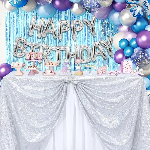 Vista 29 de B-COOL Mantel de lentejuelas con brillo para mesas, color azul bebé, mantel de lentejuelas para decoración de mesas, para bodas, Navidad