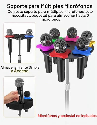 Vista 2 de Soporte para múltiples micrófonos de hasta 6 micrófonos (acolchado de aluminio/goma) para micrófonos dinámicos, con cable e inalámbricos