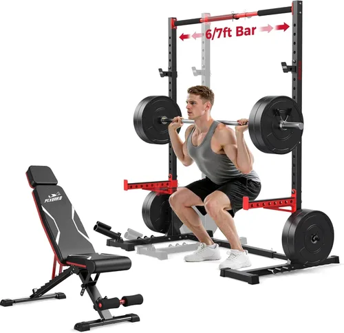 Vista 11 de FLYBIRD SR1 - Estante para sentadillas con barra de dominadas, estante de potencia multifuncional ajustable, soporte de sentadillas de ancho