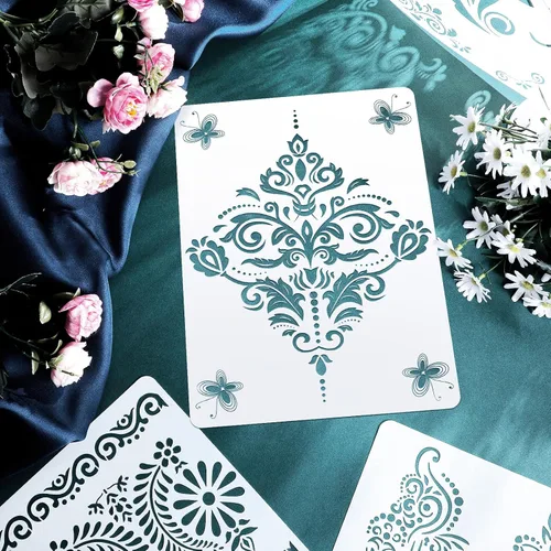 Vista 4 de 16 plantillas de borde de flores, plantillas de mandala, plantillas reutilizables cortadas con láser, plantillas de pintura floral para bricolaje