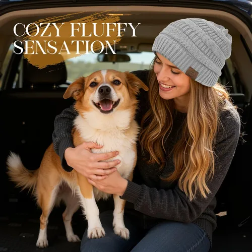 Vista 4 de Durio - Gorros de punto para mujer - Gorros holgados unisex, cálidos para invierno, suaves, transpirables y acogedores, con puño elástico de punto