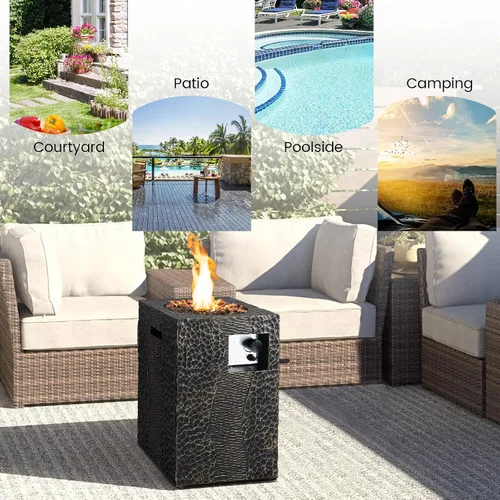 Vista 9 de Tangkula Patiojoy - Chimenea de propano para patio de 16 pulgadas, chimeneas de gas cuadradas de encendido electrónico con cubierta protectora