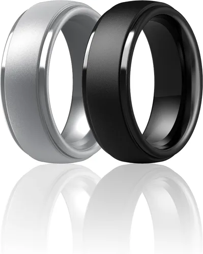 Vista 14 de ThunderFit Anillos de silicona para hombres, bandas de boda de goma con Pack A: Negro carbón