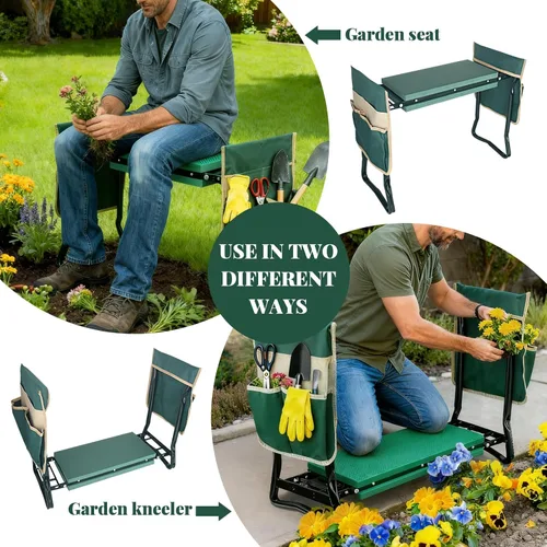 Vista 4 de Rodillera y Asiento de Jardín Mejorados con Almohadilla de Arrodillarse Suave Engrosada y Ensanchada, Banco de Jardinería de Servicio Pesado