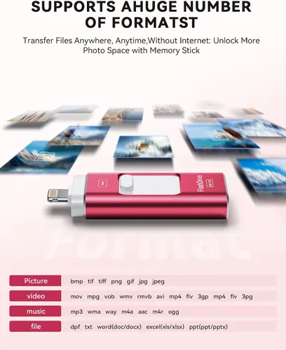 Vista 7 de ROSPE Unidad Flash para iPhone de 256GB Certificada MFi, Memory Stick Photo Stick para iPhone iPad, Unidad USB Thumb Drive para Transferencia