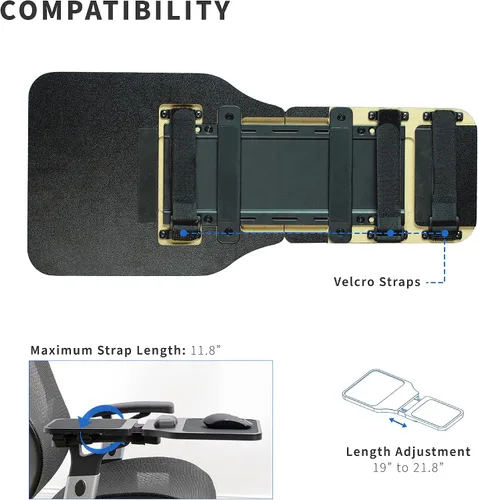 Vista 5 de VIVO Alfombrilla de mouse de madera con cojín para muñeca, bandeja de plataforma de soporte de longitud ajustable, extensión de fijación de silla