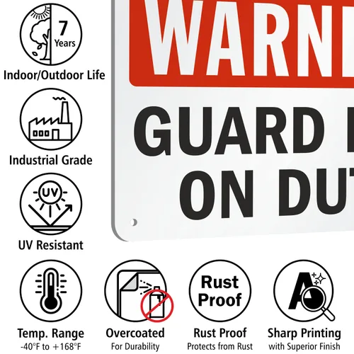 Vista 7 de SmartSign - S-2430-AL-10 Advertencia - Señal de guardia de servicio 7 "x 10" Aluminio Negro/Rojo sobre Blanco
