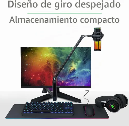 Vista 5 de mic brazo de palo ajustable con abrazadera de montaje de escritorio tornillo adaptador gestión de cables, para Audio-Technica shure sm58 beta58 sm7b