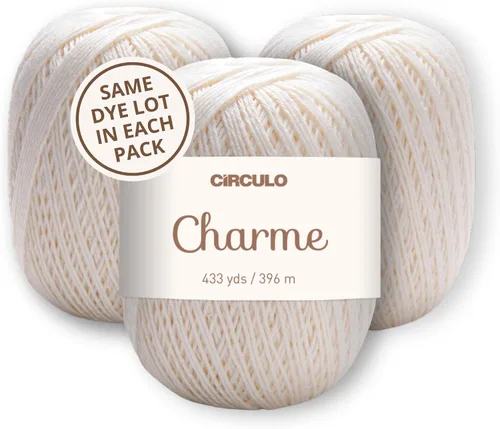 Vista 54 de CIRCULO Charme - Paquete de hilo para tejer y ganchillo, 3 bolas de 100% algodón virgen brasileño mercerizado, peso deportivo suave, color 2012