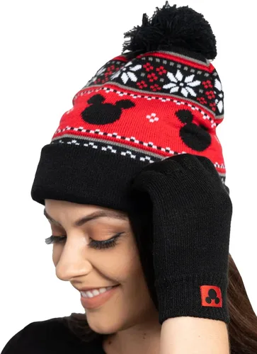 Vista 9 de Disney Adult Knit Beanie Hat and Texting Glove Set Mickey Minnie Mouse Print