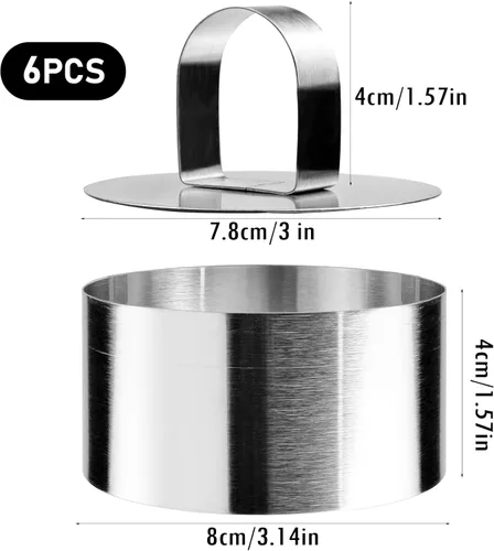 Vista 3 de Molde redondo de 6 piezas para anillos de pastel, molde de mousse de acero inoxidable de 3 pulgadas, molde para mini panqueques de pastelería