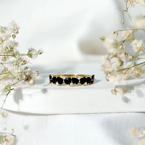 Vista 5 de Anillo de banda de media eternidad con diamantes de ónix negro certificado, calidad AAA, anillo de piedra natal de diciembre (listo para regalar)