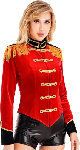 Vista 4 de Moggemol Chaqueta Circus Ringmaster con borlas para mujer, abrigo de terciopelo victoriano, disfraz de fiesta