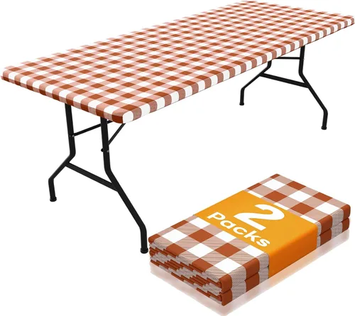 Vista 22 de Smiry Mantel de Mesa de Picnic Paquete de 2, Manteles Ajustables Elásticos Impermeables para Mesas Rectangulares de 18 x 72 pulgadas, Mantel