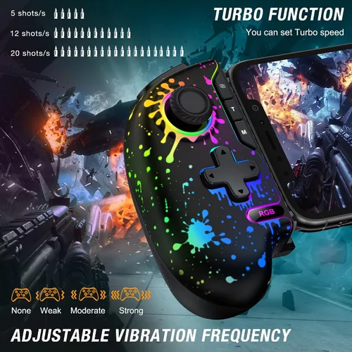 Vista 4 de Mobile Game Controller for iPhone/Android Handheld Gaming, Wireless Phone Gaming Controllers with (Programmable) /Hall Effect Joysticks & Analog