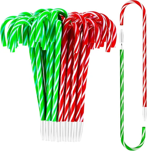 Vista 7 de Paquete de 60 bolígrafos de bastón de caramelo de Navidad, bolígrafos a granel para regalos de aula Rojo/Blanco
