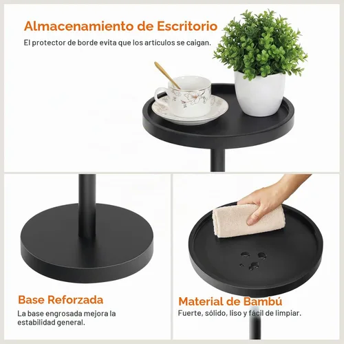 Vista 6 de HOOBRO Mesa auxiliar redonda pequeña, mesa de bebidas de bambú, mesa de café Martini con acento de pedestal para espacios pequeños en sala de estar