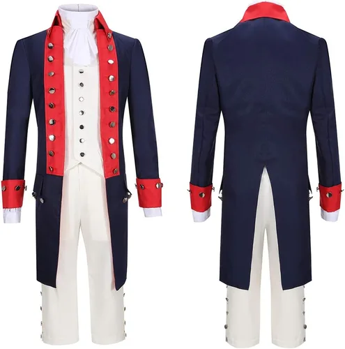 Vista 3 de Weixu Uniforme militar colonial, disfraz de cosplay para hombre, traje de abrigo para fiesta de Halloween