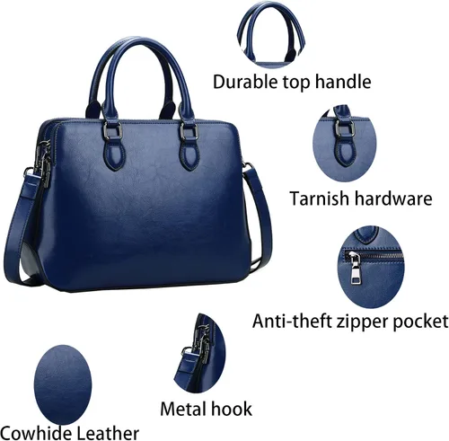 Vista 4 de Heshe Bolsos de cuero para mujer con asa superior bolso de hombro para mujer