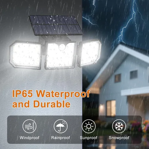 Vista 5 de Aolyty Luces solares con sensor de movimiento, luces estroboscópicas solares impermeables IP65, luces de pared estroboscópicas - Blanco