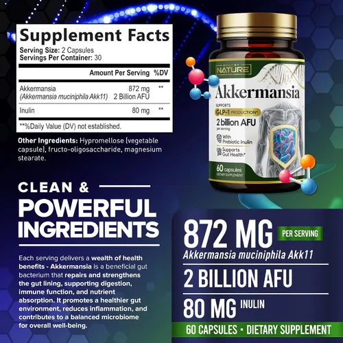 Vista 6 de Built by Nature Akkermansia Muciniphila Probiótico, 60 Cápsulas 2 mil millones de AFU, apoya GLP-1, salud intestinal inmune y digestiva
