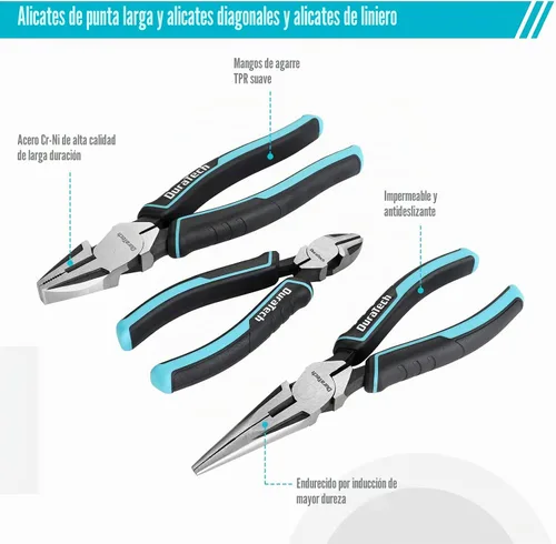 Vista 4 de DURATECH Juego de alicates de 7 piezas con estuche enrollable, construcción Cr-Ni de alta calidad