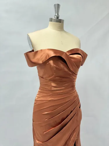 Vista 6 de Vestidos de fiesta de sirena con hombros descubiertos para mujer, vestidos formales de satén para fiesta de noche, vestidos de dama de honor