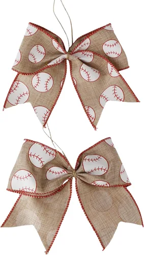 Vista 3 de Meseey 12 lazos de corona de béisbol de 6 pulgadas, lazos de bola rojos y blancos para corona, deportes, fiesta de equipo, manualidades, decoración