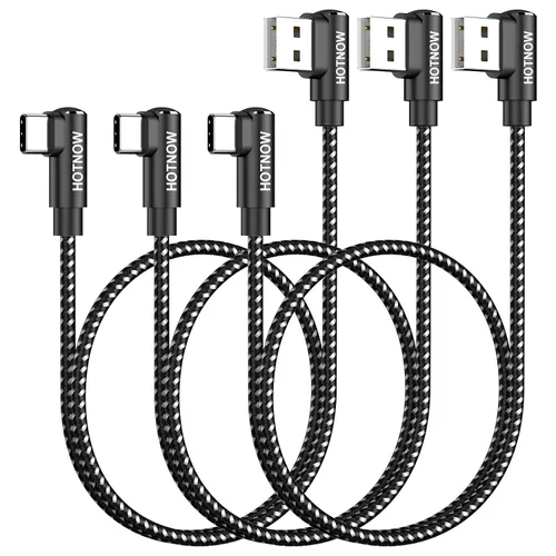 Vista 18 de Cable USB C corto de ángulo recto de 0.5 pies, paquete de 3 cables de carga USB C de 6 pulgadas, cable de carga rápida trenzado de nailon