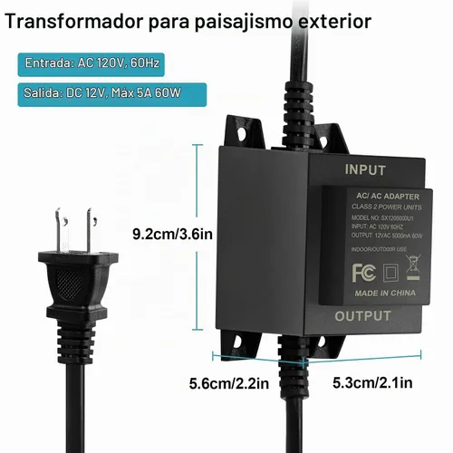 Vista 2 de Transformador de paisaje de bajo voltaje, 60 W 5 A, convierte 110 V-120 V CA a 12 V CA. Transformador de iluminación de paisaje para iluminación al