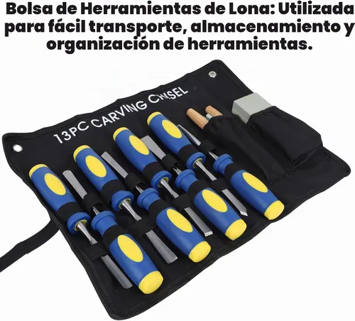 Vista 5 de Lulu Home Juego de cinceles de madera de 13 piezas con bolsa de lona