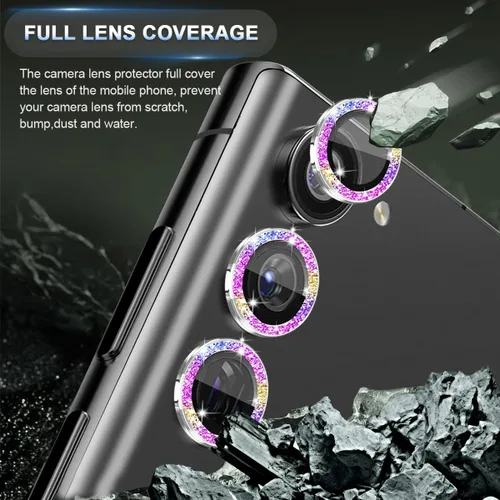 Vista 2 de Protector de lente de cámara para Samsung Galaxy S24, cubierta de lente de anillo de aleación de aluminio de vidrio templado