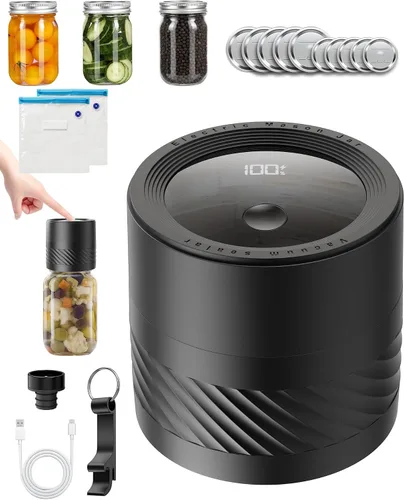 Vista 9 de Electric Mason Jar Vacuum Sealer Kit, 3-in-1 for Wide & Regular Mouth Jars Black