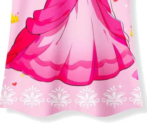 Vista 5 de RWAENN Disfraz de princesa melocotón para niñas, vestidos casuales de dibujos animados para niños, traje de verano, regalo de fiesta, de 3 a 8 años