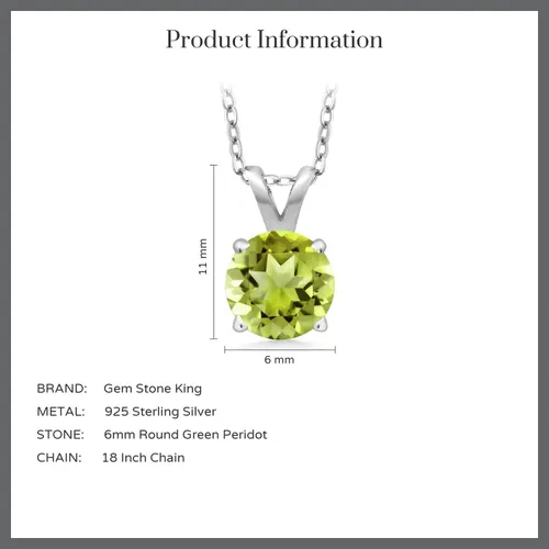 Vista 160 de Gem Stone King Collar con colgante solitario de plata de ley 925 de 0.236 in con piedra natal redonda Collar de 4 puntas para mujer Con cadena