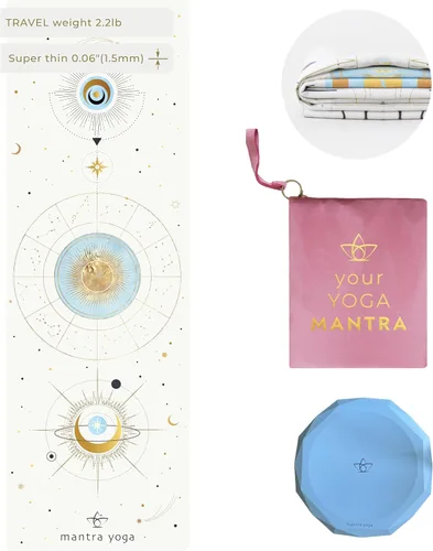 Vista 13 de Mantra Yoga Travel PRO 1.5mm con almohadilla para las rodillas - Esterilla plegable para fitness y ejercicio con bolsa Ligera, compacta