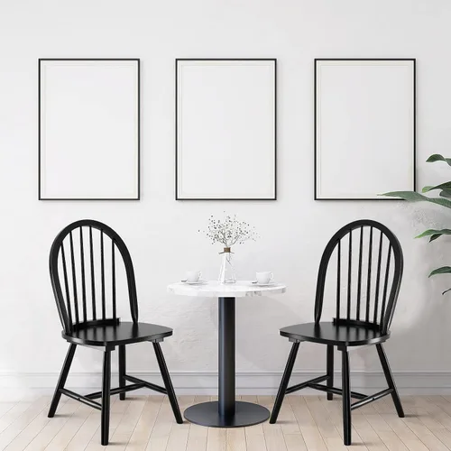 Vista 9 de Giantex Juego de 2 sillas de comedor de madera, sillas Windsor con patas de madera maciza, respaldo de eje alto, barras transversales en forma de H