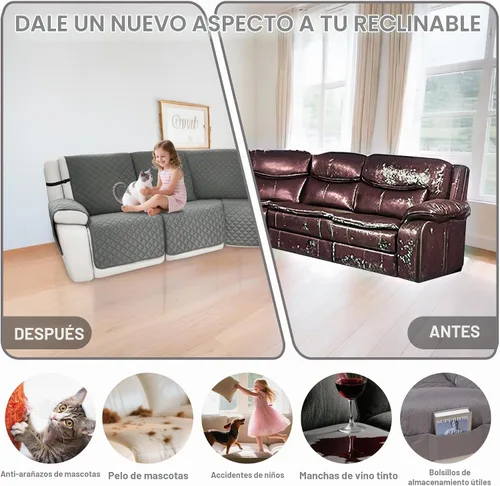 Vista 6 de Fundas impermeables para sofá seccional reclinable, fundas para sofá seccional reclinable en forma de L, 7 piezas, antideslizantes, lavables, juego