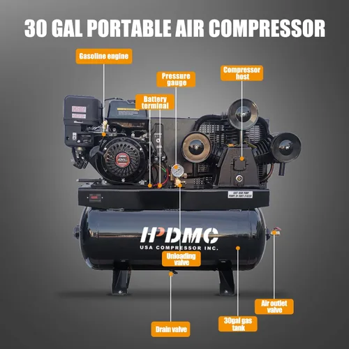 Vista 3 de 13HP Compresor de aire a gas con arranque eléctrico Max 125PSI