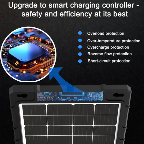 Vista 3 de Cargador de batería solar Pro de 12 V 7.5 W - Controlador MPPT inteligente integrado impermeable para automóviles, barcos automotrices y remolques