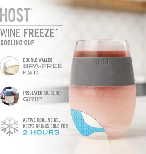 Vista 2 de Host Set de Tazas para Vino Congelables de 2 - Tazas de Plástico de Doble Pared Aisladas para Enfriar Vino con Gel Congelable, Vasos de Vino